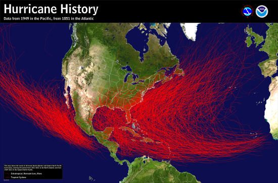 [Hurricane History Map for Atlantic and Eastern Pacific]