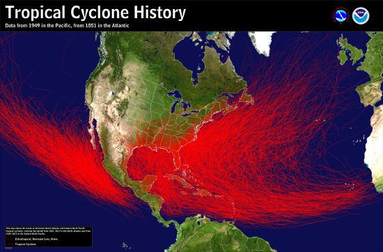 [Tropical Cyclone History Map for Atlantic and Eastern Pacific]