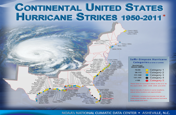 [Map of 1950-2011 CONUS Hurricane Strikes]