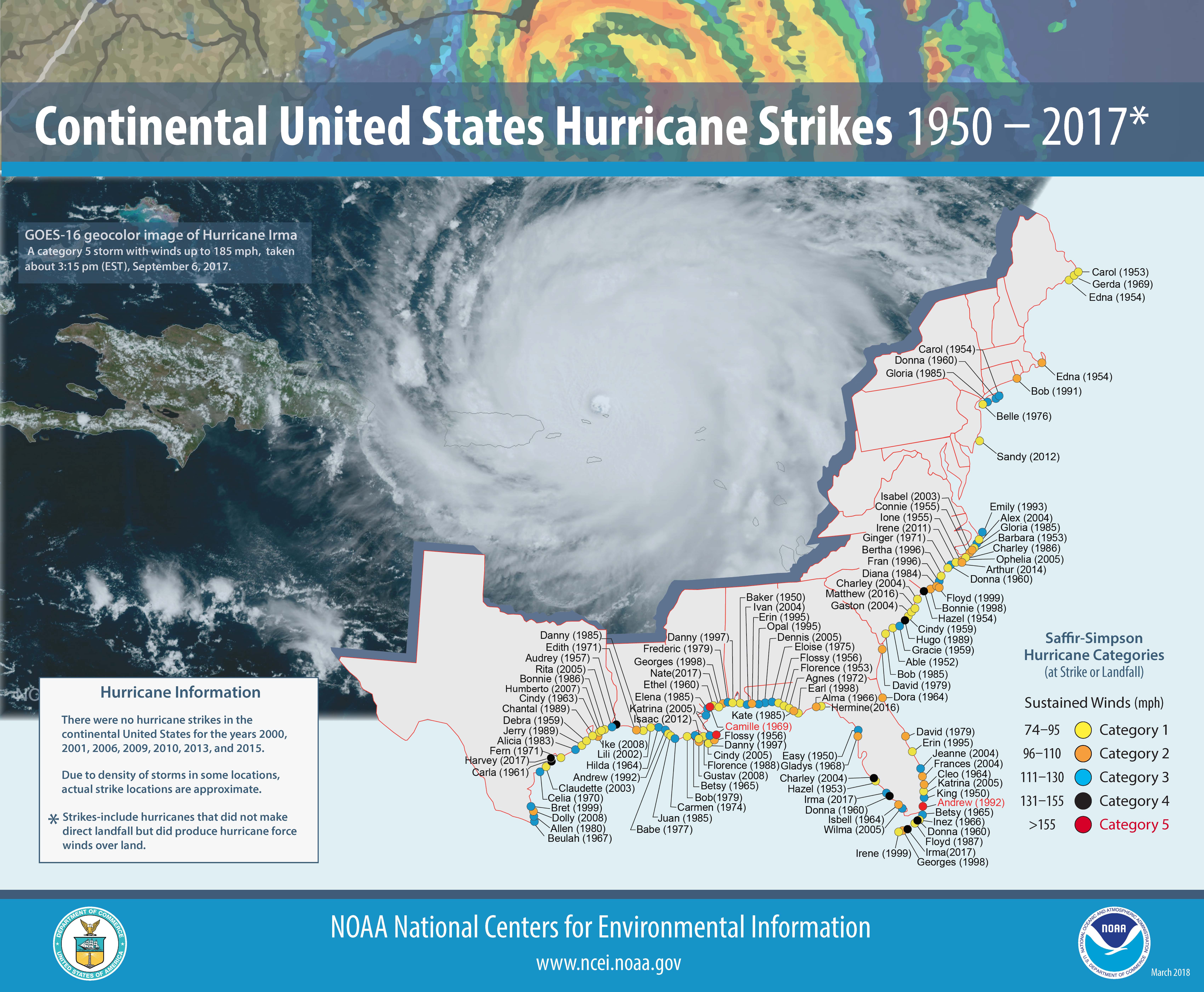 [Map of 1950-2017 CONUS Hurricane Strikes]