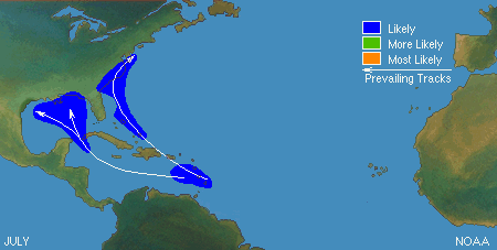 Climatología de ciclones tropicales atlánticos en el mes de julio.