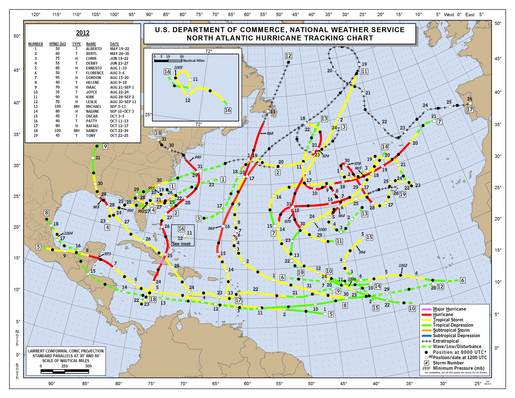 2012 Hurricane track map