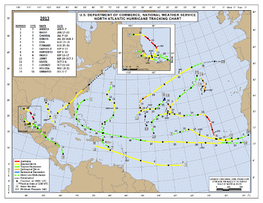 2013 North Atlantic Hurricane Season Track Map