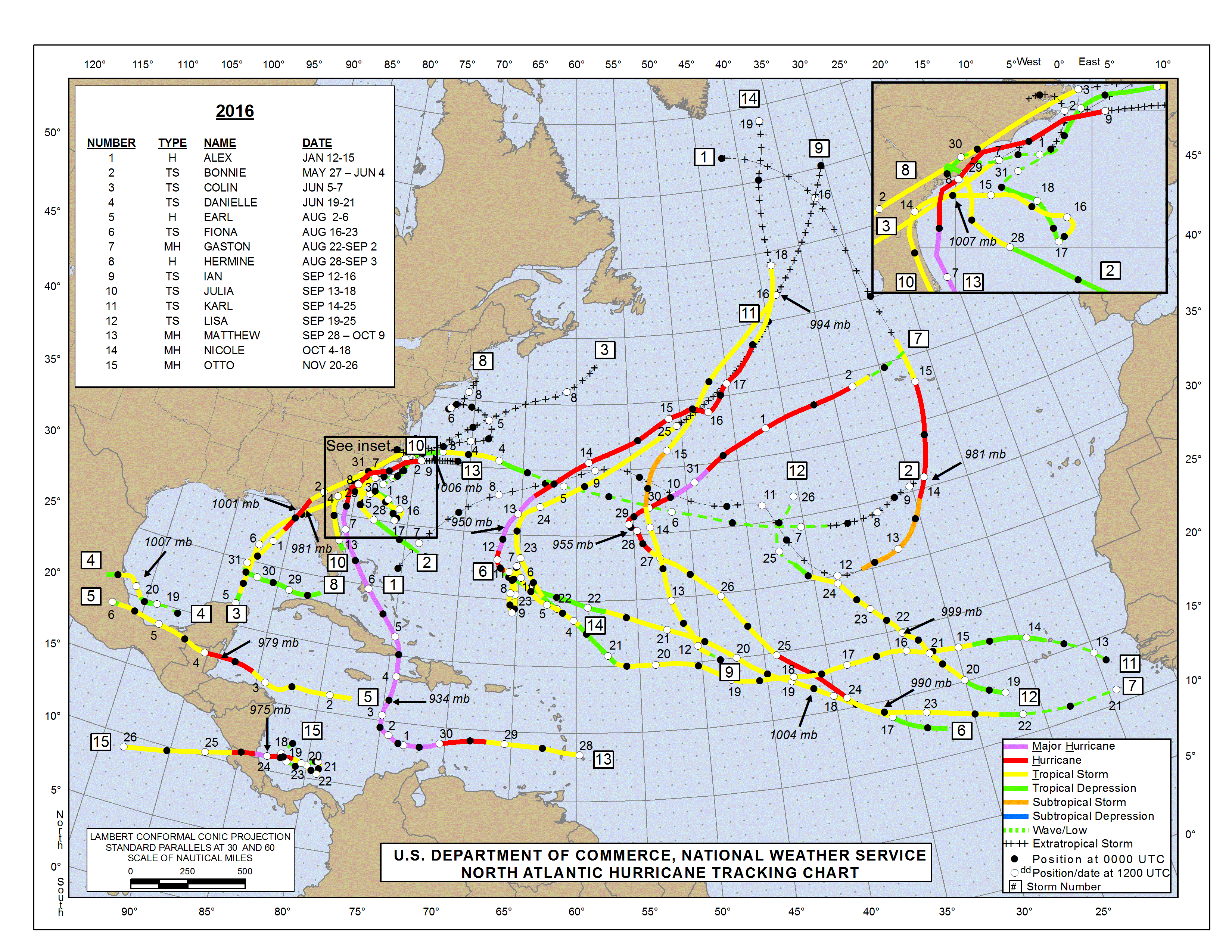 2016 Atlantic Hurricane Season Noaa Hurricane Map Atlantic Ocean