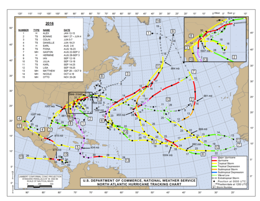 2016 North Atlantic Hurricane Season Track Map