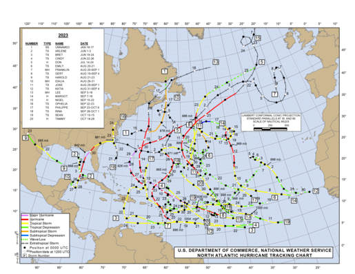 2023 North Atlantic Hurricane Season Track Map