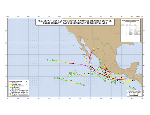 1996 Eastern North Pacific Hurricane Season Track Map