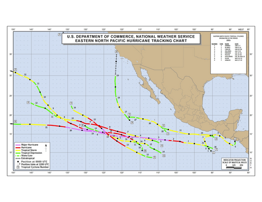 1997 Eastern North Pacific Hurricane Season Track Map