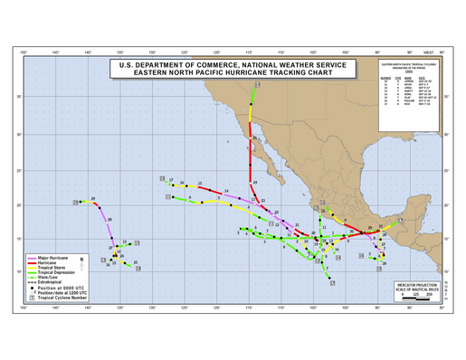 1997 Eastern North Pacific Hurricane Season Track Map Part b