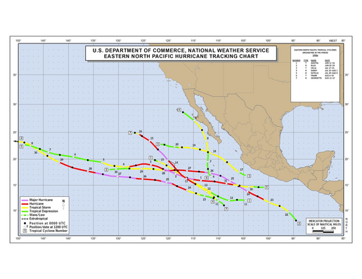 1998 Eastern North Pacific Hurricane Season Track Map