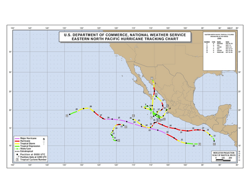 1998 Eastern North Pacific Hurricane Season Track Map Part b