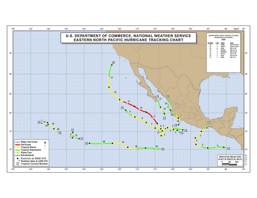 2000 Eastern North Pacific Hurricane Season Track Map Part b