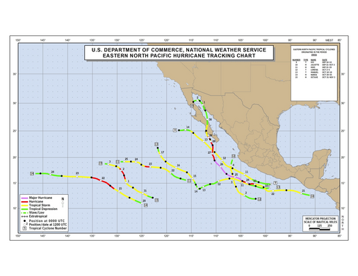 2001 Eastern North Pacific Hurricane Season Track Map Part b