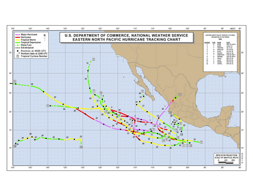 2002 Eastern North Pacific Hurricane Season Track Map