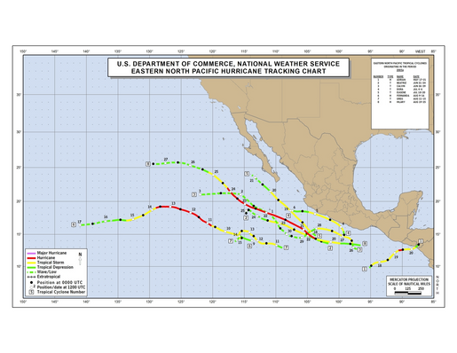 2005 Eastern North Pacific Hurricane Season Track Map