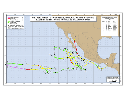 2007 Eastern North Pacific Hurricane Season Track Map