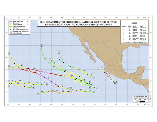 2009 Eastern North Pacific Hurricane Season Track Map Part a
