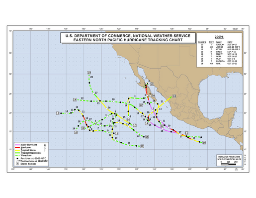 2009 Eastern North Pacific Hurricane Season Track Map Part b