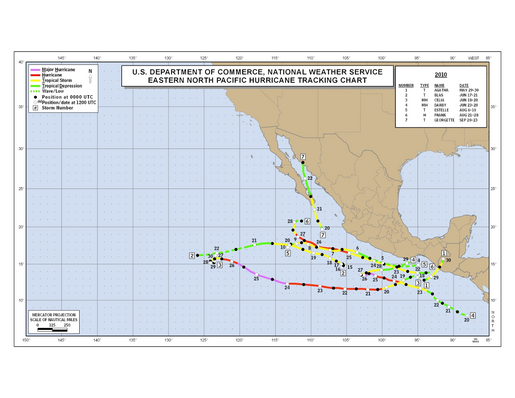 2010 Eastern North Pacific Hurricane Season Track Map