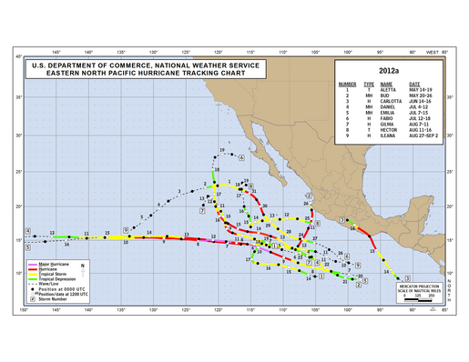 2012 Eastern North Pacific Hurricane Season Track Map Part a