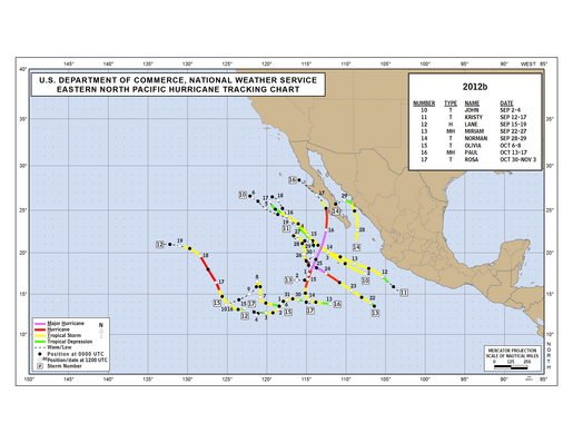 2012 Eastern North Pacific Hurricane Season Track Map Part b