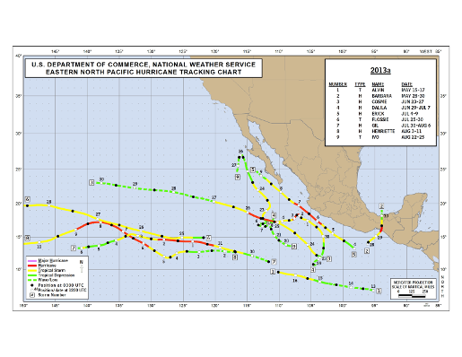2013 Eastern North Pacific Hurricane Season Track Map Part a
