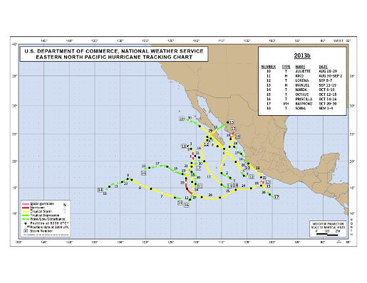2013 Eastern North Pacific Hurricane Season Track Map Part b