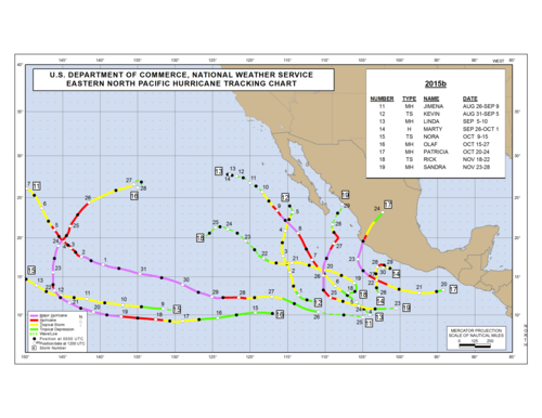 2015 Eastern North Pacific Hurricane Season Track Map Part b