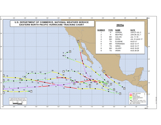 2023 Eastern North Pacific Hurricane Season Track Map Part a