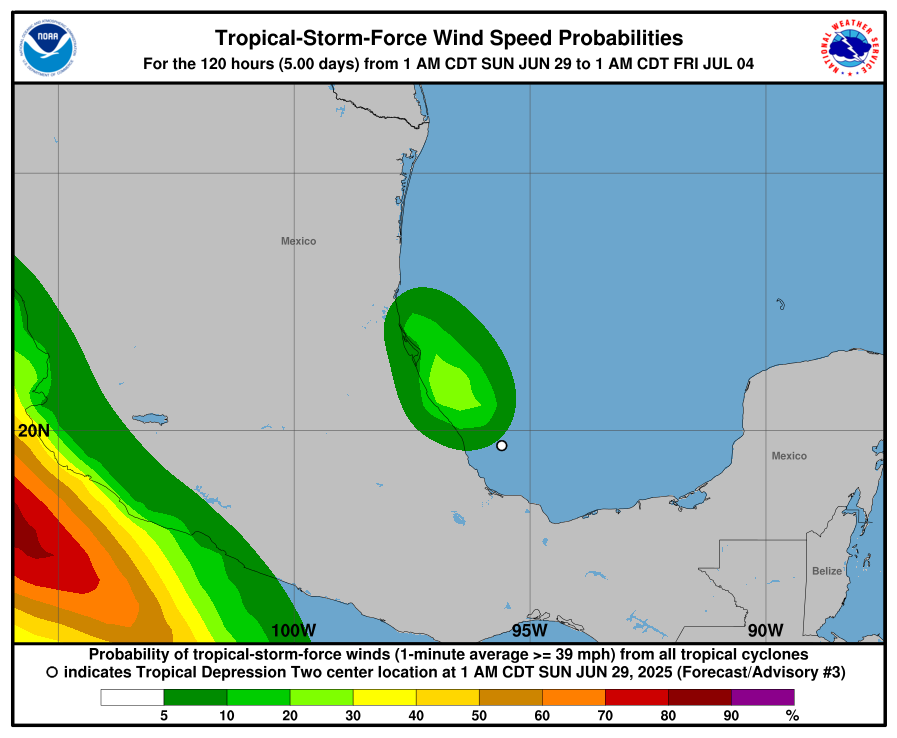 National Hurricane Center Hurricane Wind Probabilities for TWO