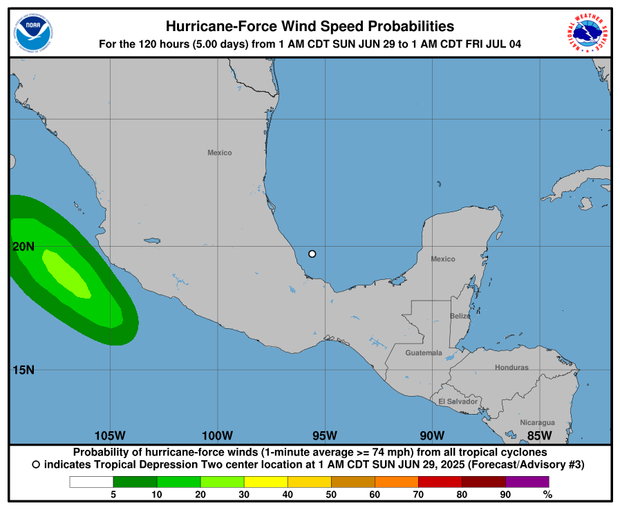 National Hurricane Center Hurricane Wind Probabilities for TWO