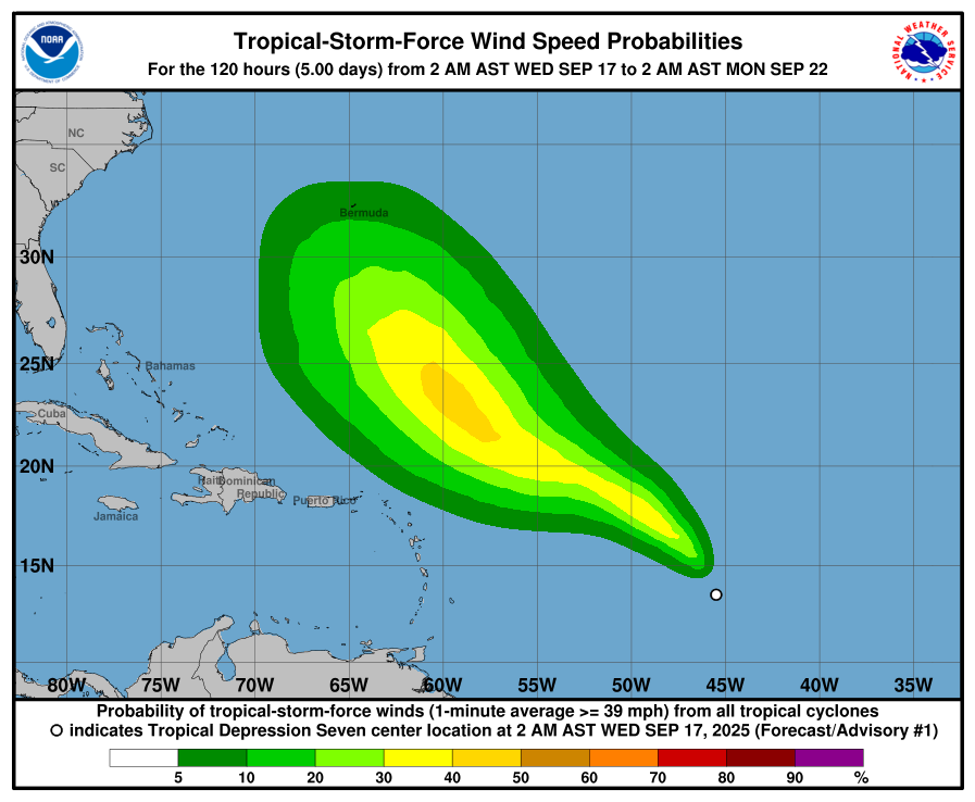 National Hurricane Center Hurricane Wind Probabilities for SEVEN