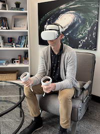 User experiencing the virtual reality storm surge simulation