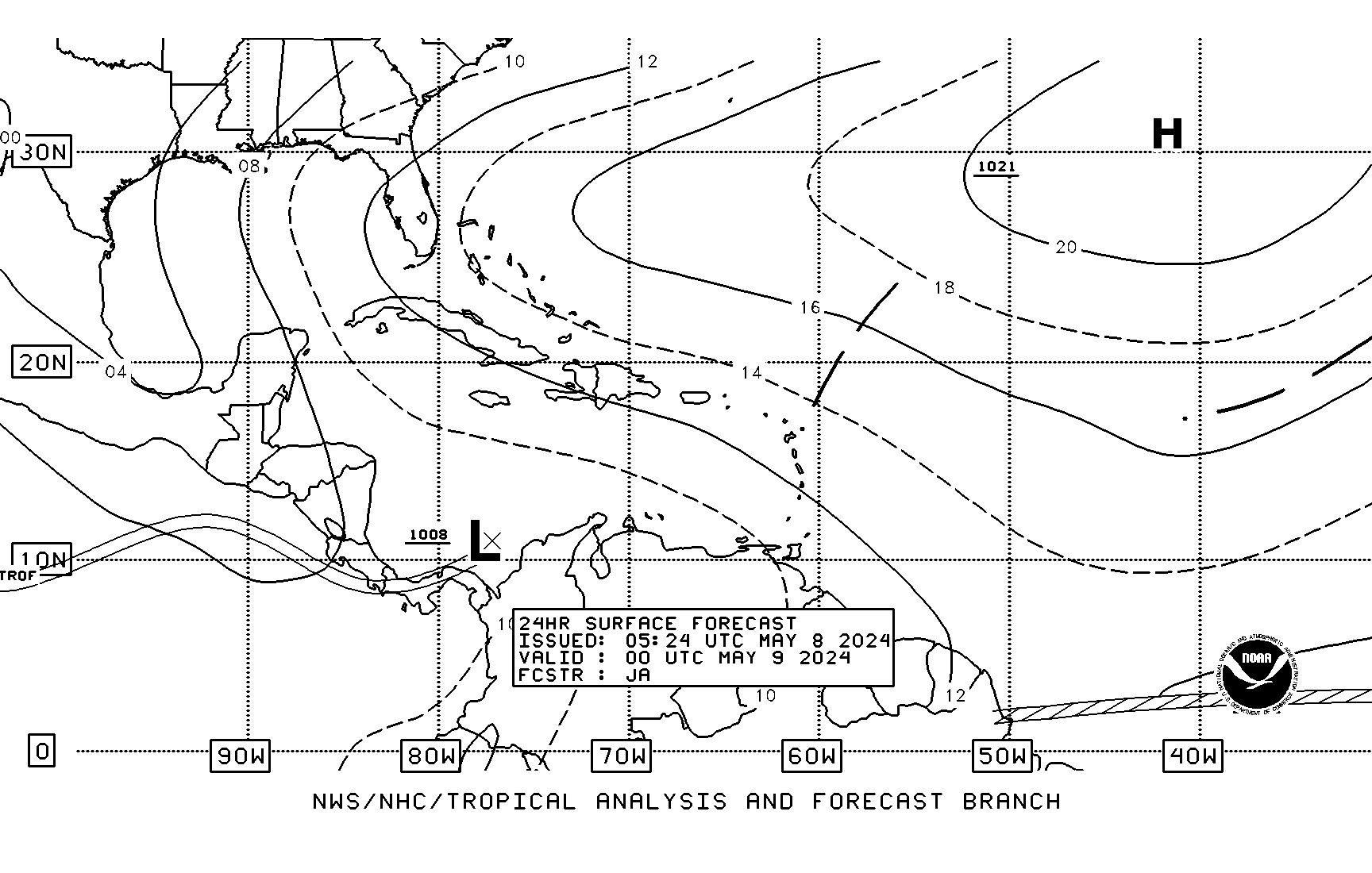 24 Hour NHC Surface Analysis Forecast