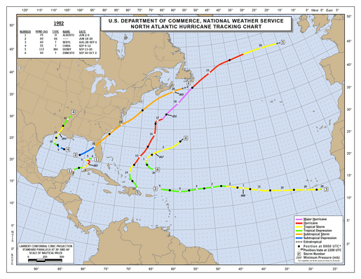 1982 North Atlantic Hurricane Season Track Map