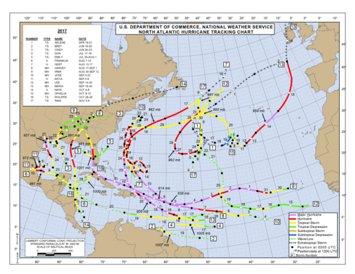 2017 North Atlantic Hurricane Season Track Map