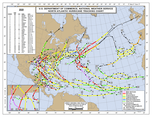 2020 North Atlantic Hurricane Season Track Map