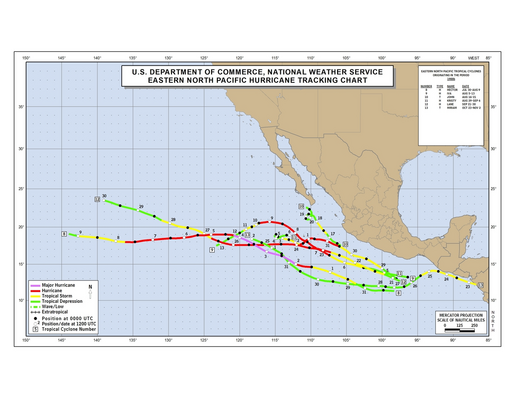 1988 Eastern North Pacific Hurricane Season Track Map Part b