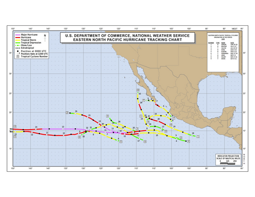 1999 Eastern North Pacific Hurricane Season Track Map