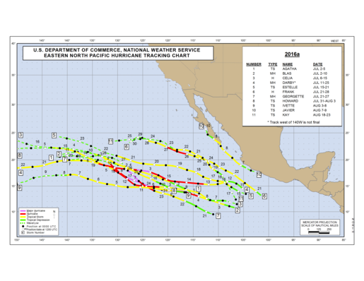2016 Eastern North Pacific Hurricane Season Track Map Part a