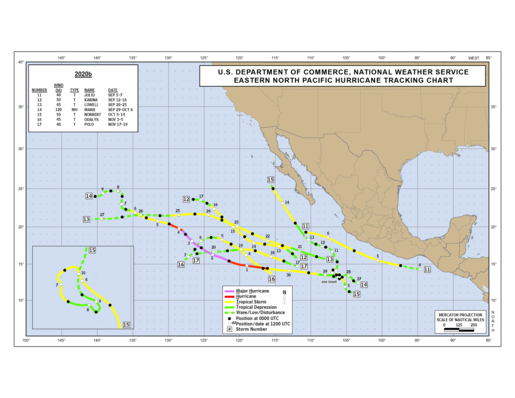 2020 Eastern North Pacific Hurricane Season Track Map Part b