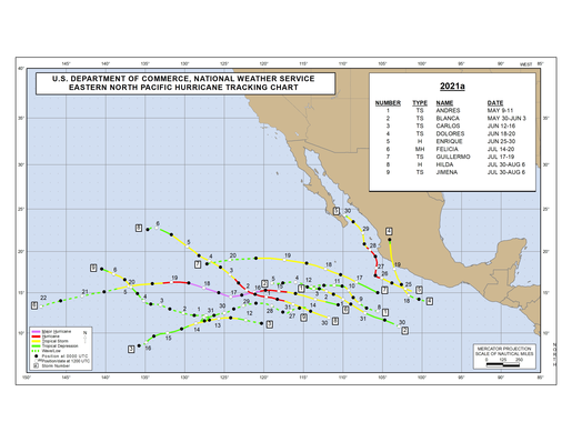 2021 Eastern North Pacific Hurricane Season Track Map Part a