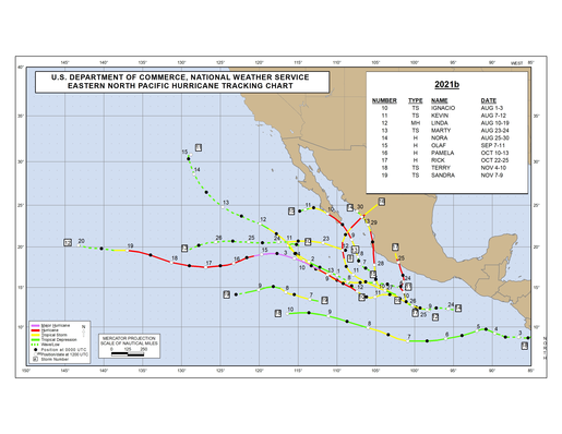 2021 Eastern North Pacific Hurricane Season Track Map Part b