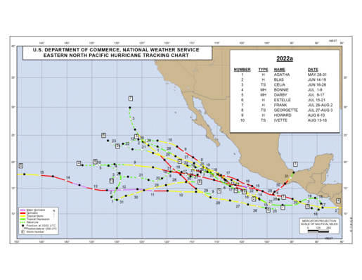2022 Eastern North Pacific Hurricane Season Track Map Part a