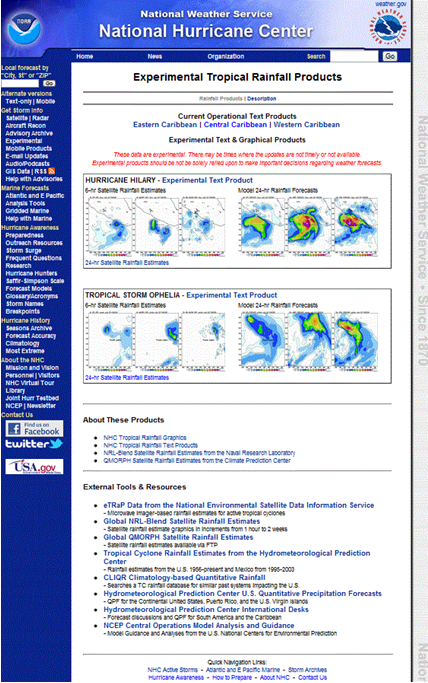 screenshot of the experimental web page