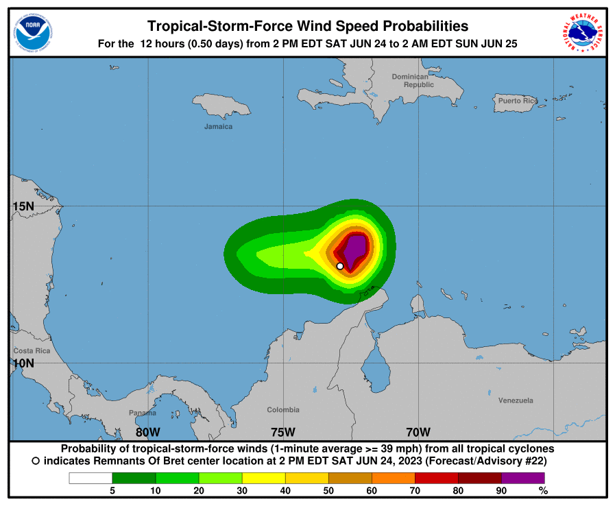 Tropical Storm Force Wind Speed Probabilities - 12 Hours