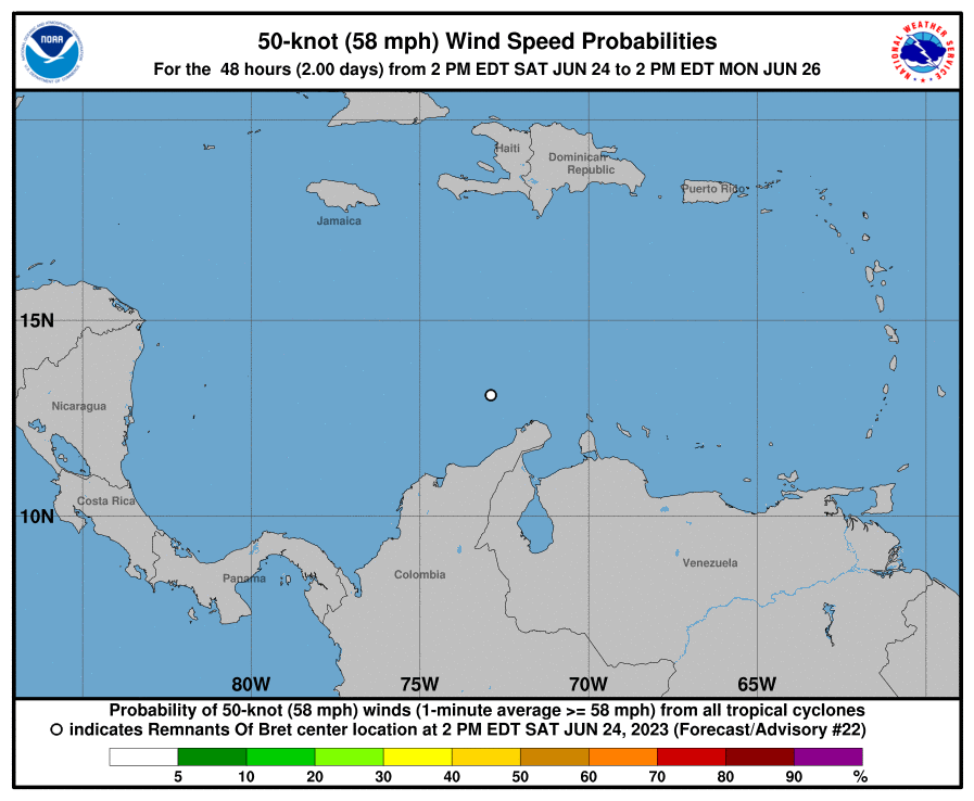 50 Knot Wind Speed Probabilities - 48 Hours