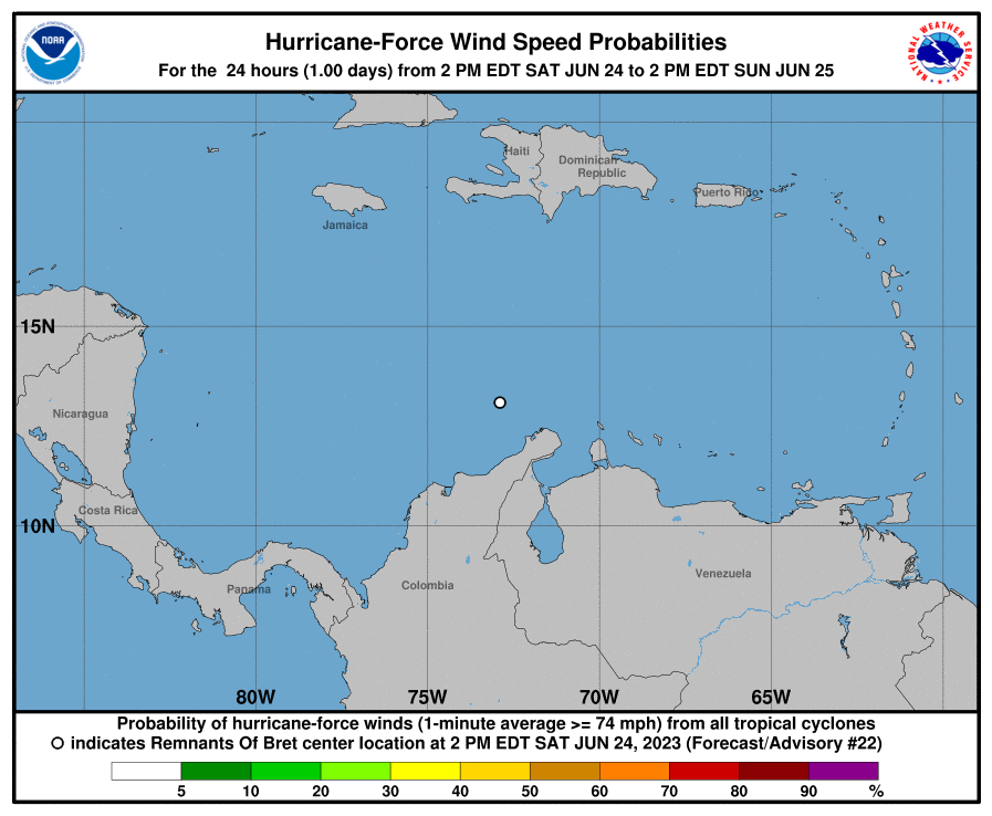 Hurricane Force Wind Speed Probabilities - 24 Hours