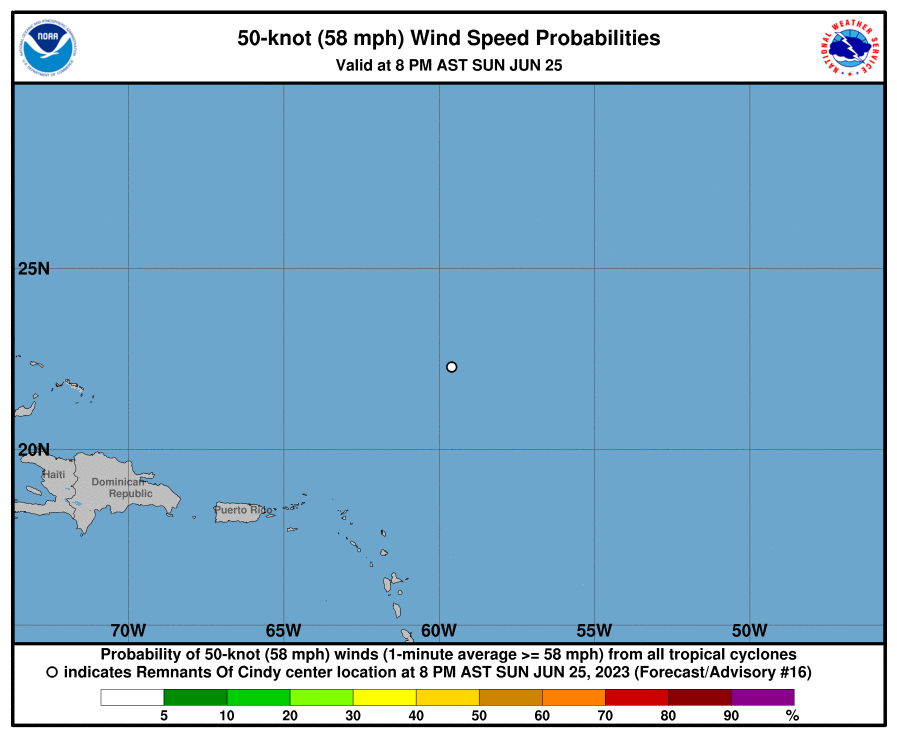 50 Knot Wind Speed Probabilities - 0 Hours