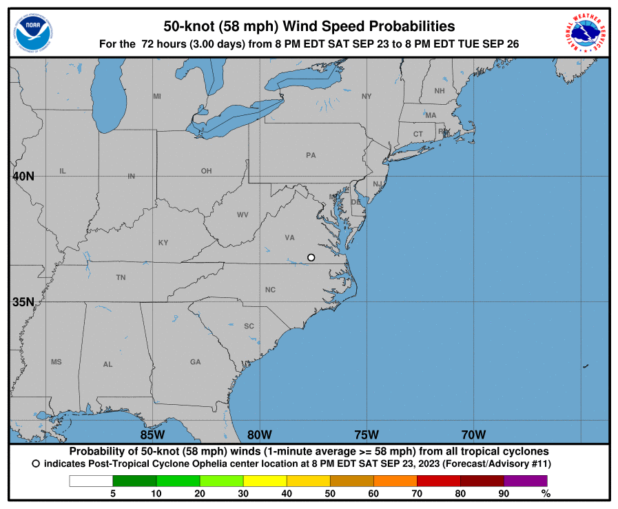50 Knot Wind Speed Probabilities - 72 Hours